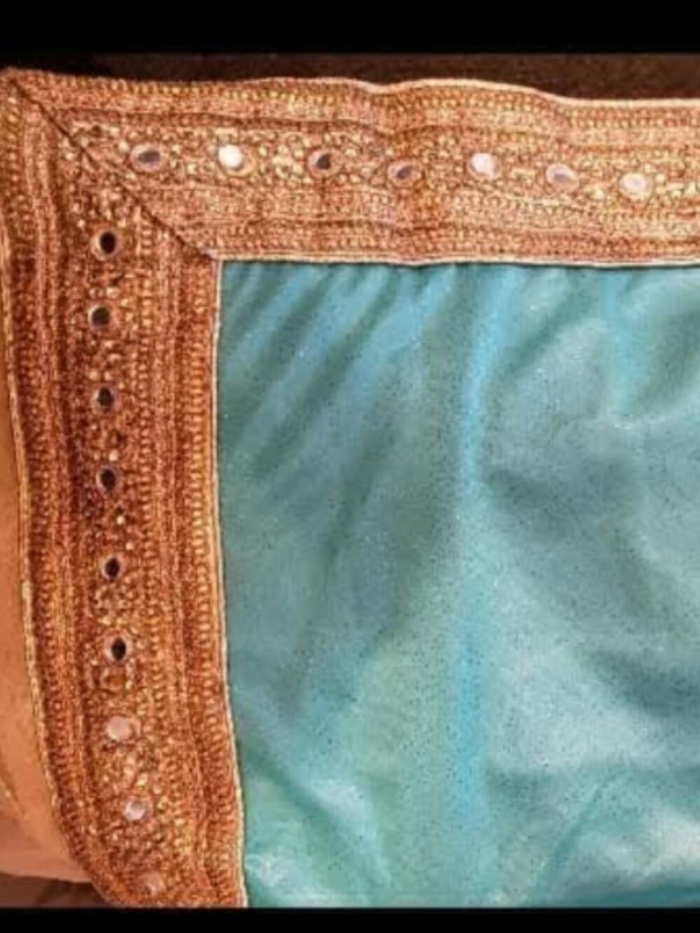 Turquoise Blue Gold and Ivory lace Saree